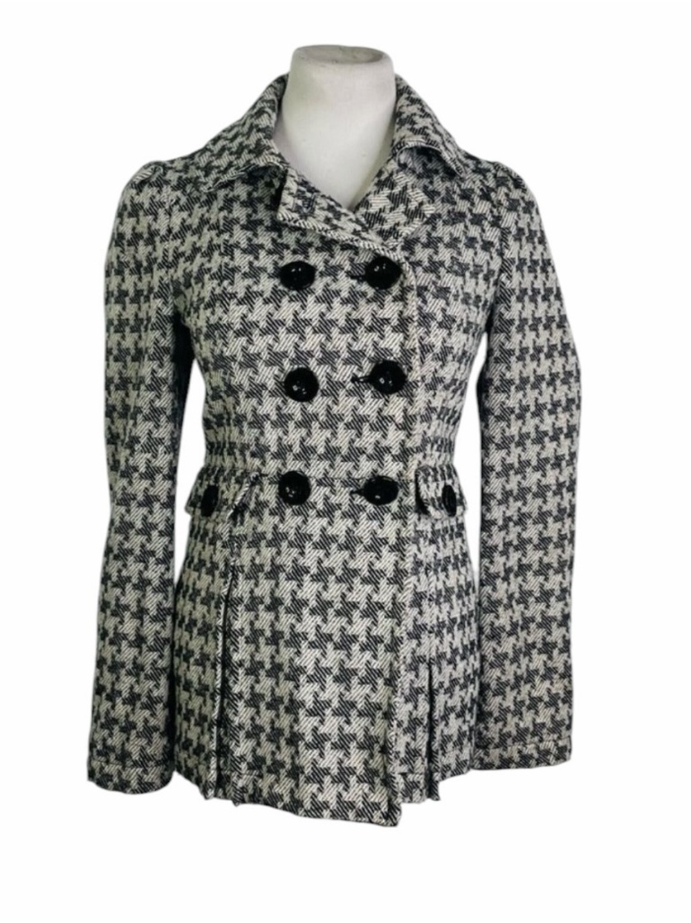 Sashimi Black & White Houndstooth Pea Coat - Size XS